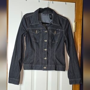 Women's M DKNY Denim Jacket Red Sequins Trendy Streetwear